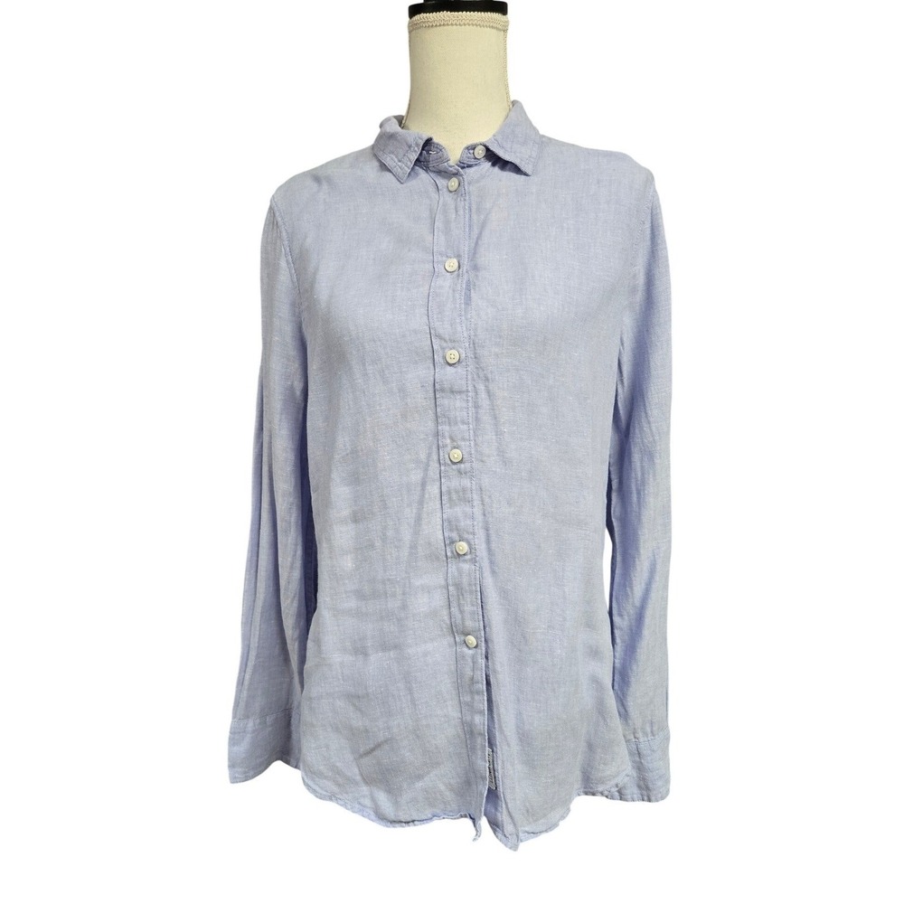 J.Crew Baird McNutt Irish Linen Slim Fit Shirt Light Blue Women's Sz 10T FLAWED
